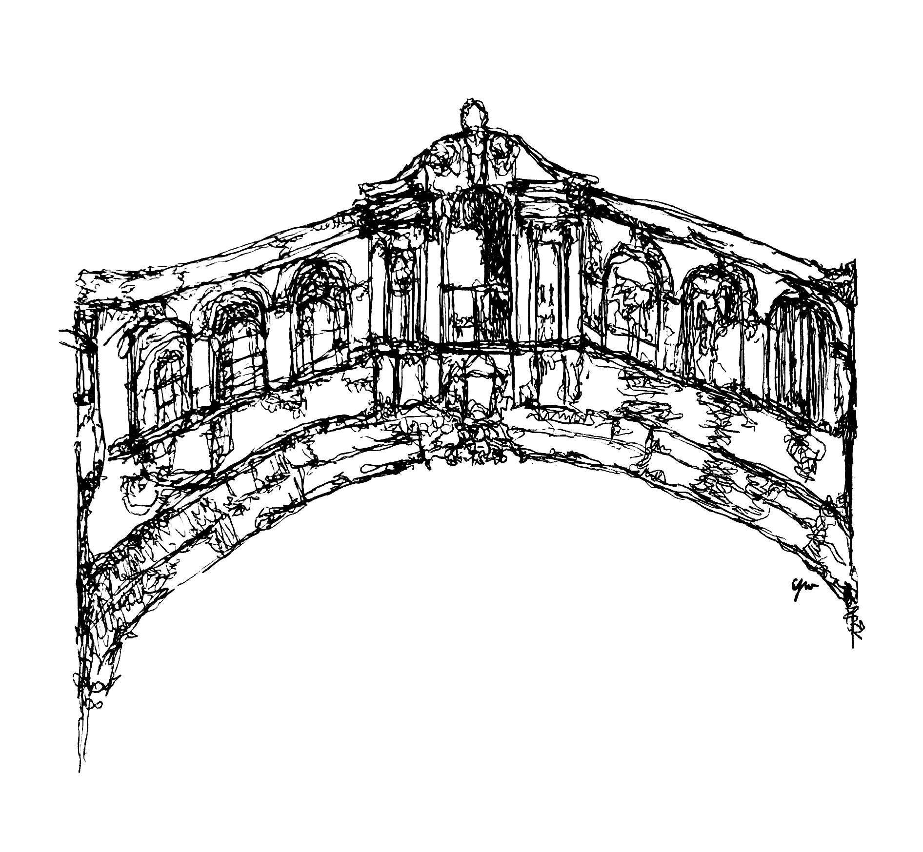 black-and-white sketch of oxford's bridge of sighs